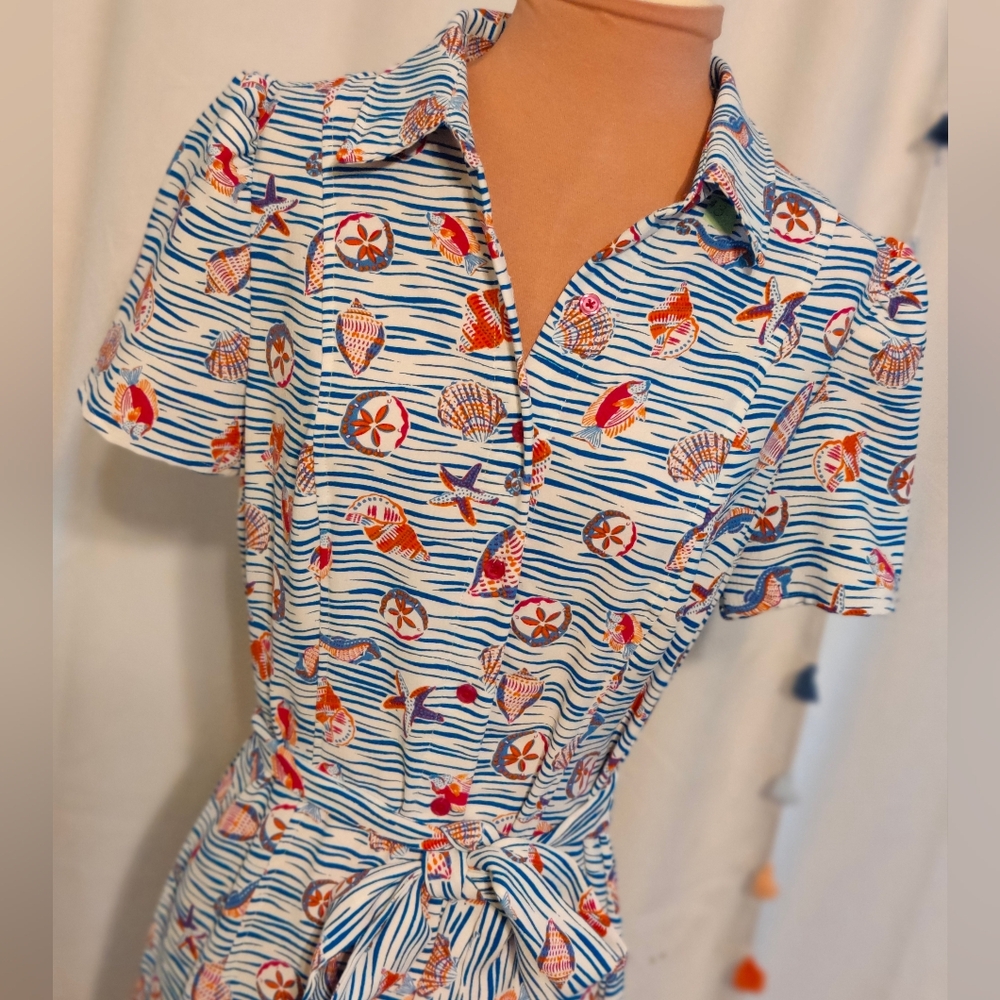 Pappagallo Waves Shells Resort Button Front Shirt… - image 3